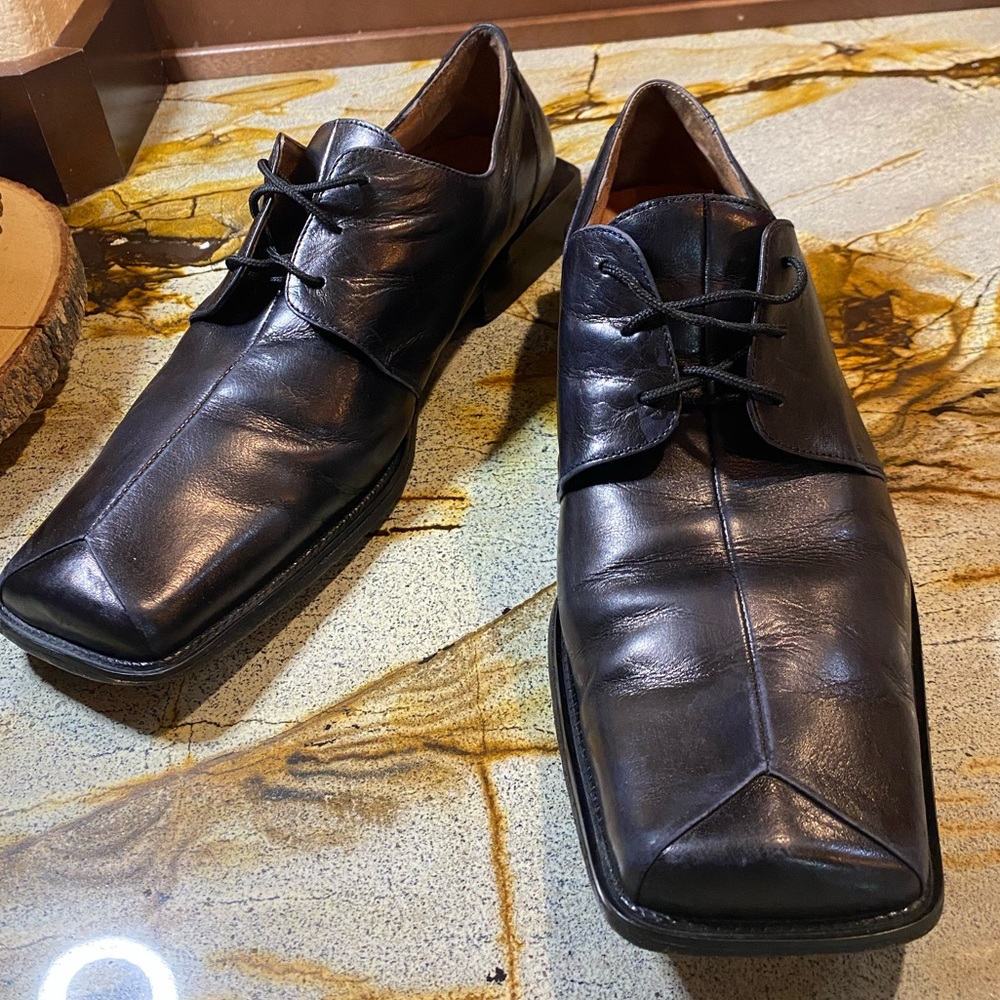 Fratelli Footwear Black Leather Mens Tie Up Dress Shoe Size 12